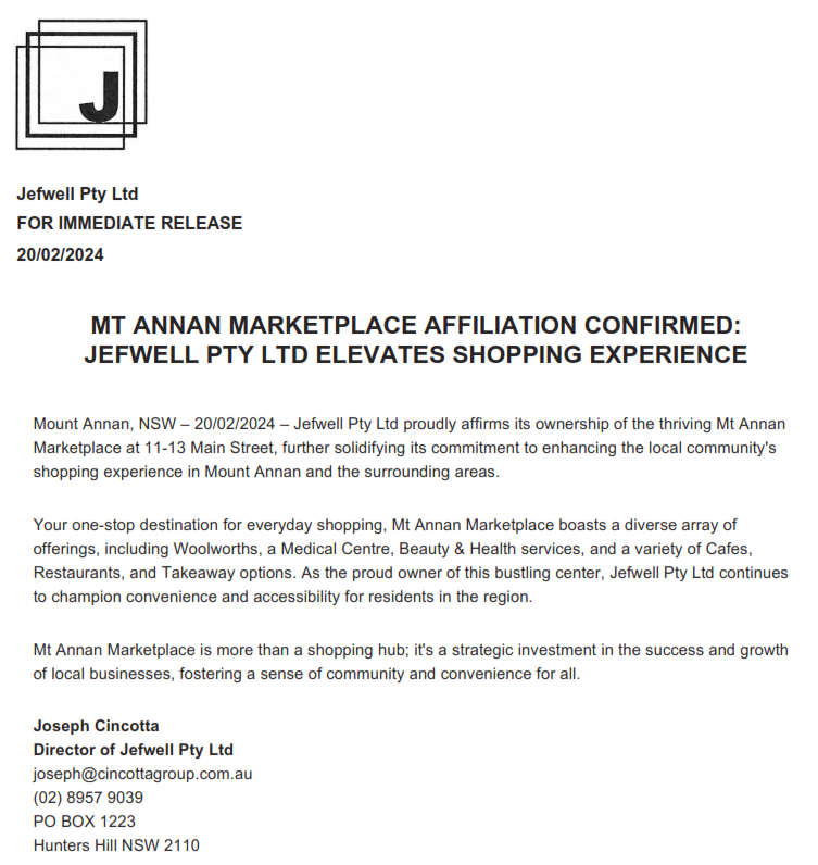 Jefwell Pty Ltd - Press Release 20.02.2024